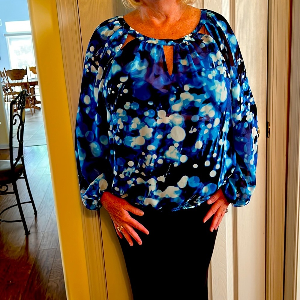 Sheer blue Jennifer Lopez blouse